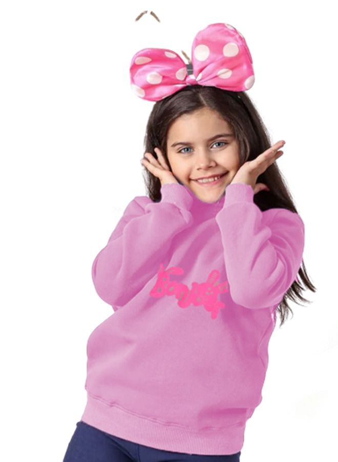 سويت شيرت بناتي قطن ميلتون مبطن لون وردي