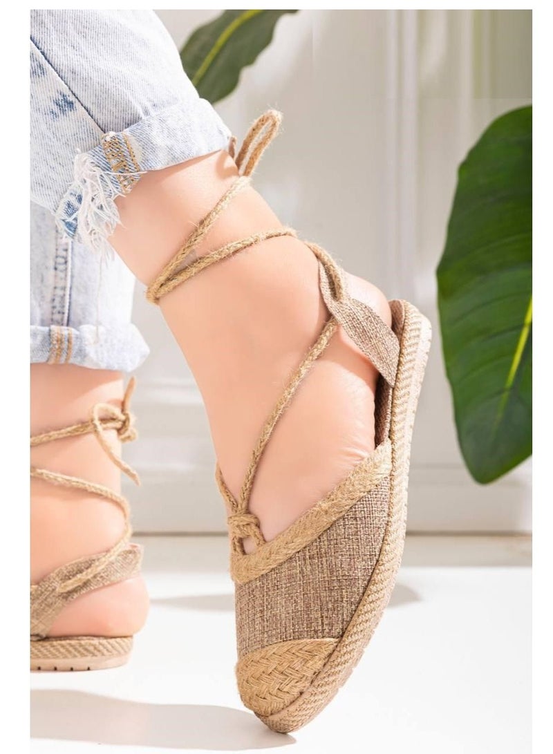LIFESTYLISH BN-102 Ballerina flat elegant material burlap 