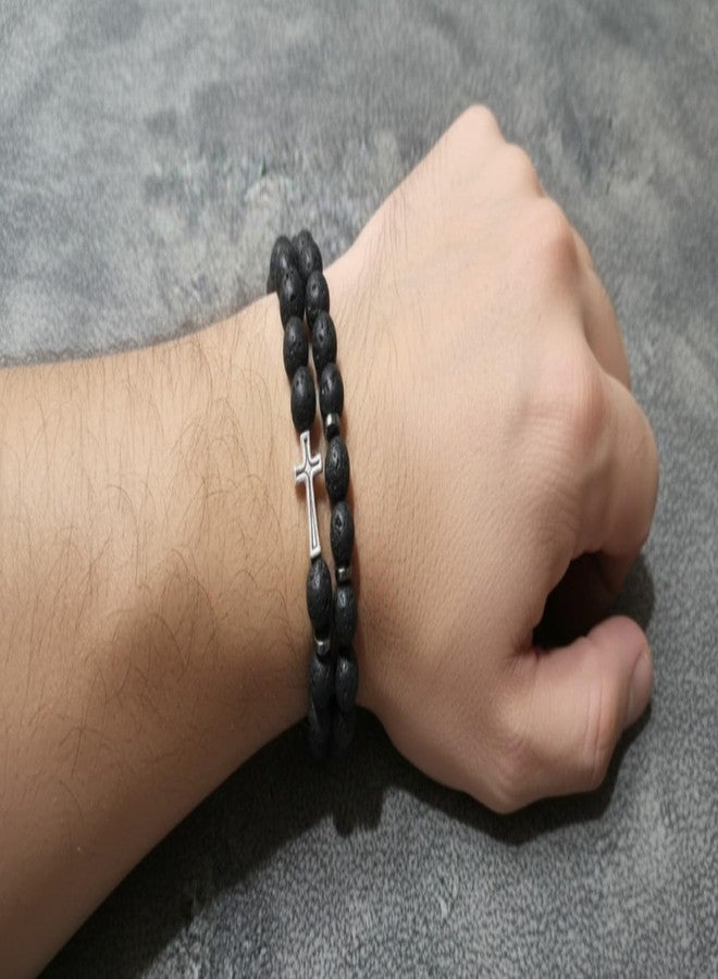 ANAIZA Natural Stone Wooden Beaded Bracelet Christian Jesus Cross -Handmade Fashion Bracelet For Men & Women- Adjustable Bracelet - Image 2