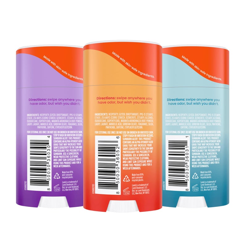 Lume Whole Body Deodorant - Smooth Solid Stick - 72 Hour Odor Control - Aluminum Free, Baking Soda Free and Skin Safe - 2.6 Ounce (Pack of 3) (Clean Tangerine, Lavender Sage, Unscented) - Image 2