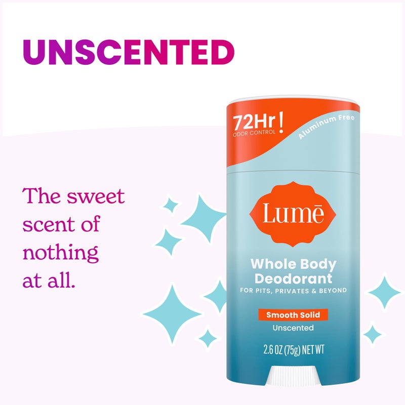Lume Whole Body Deodorant - Smooth Solid Stick - 72 Hour Odor Control - Aluminum Free, Baking Soda Free and Skin Safe - 2.6 Ounce (Pack of 3) (Clean Tangerine, Lavender Sage, Unscented) - Image 5