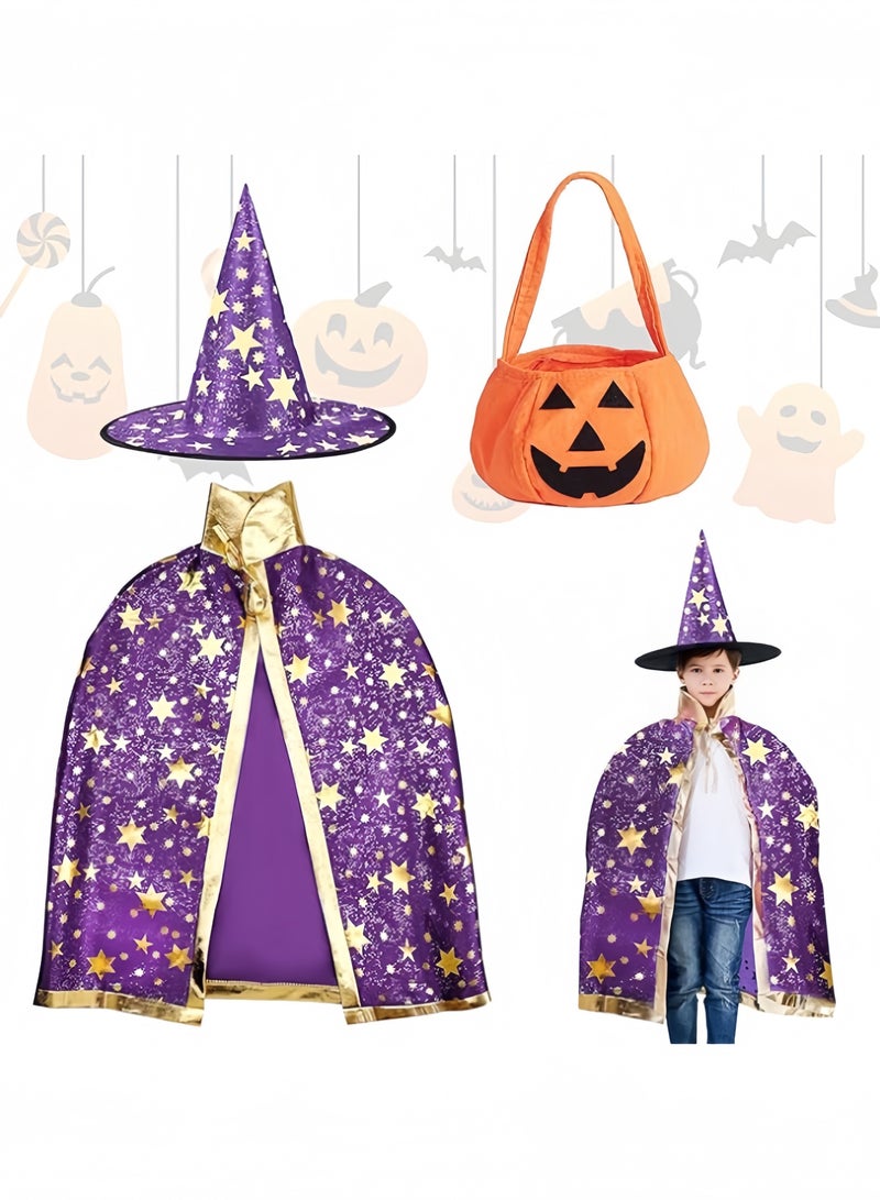 GGEROU Halloween Wizard Costume Children's Halloween Costume with Hat Wizard Cape Witch Cape for Children Boys Girls Cosplay Party Purple - Image 1