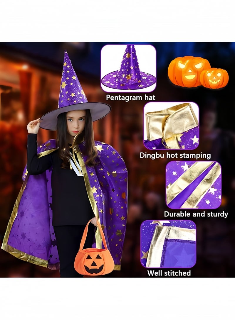 GGEROU Halloween Wizard Costume Children's Halloween Costume with Hat Wizard Cape Witch Cape for Children Boys Girls Cosplay Party Purple - Image 2
