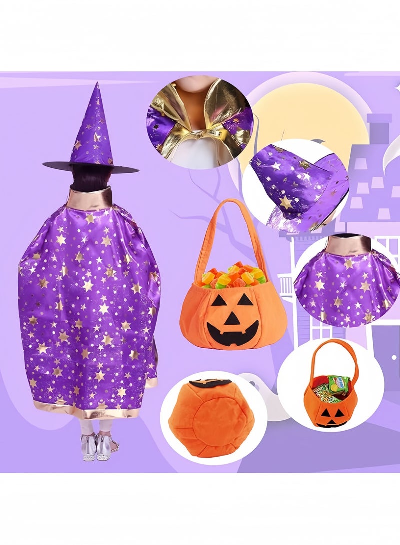 GGEROU Halloween Wizard Costume Children's Halloween Costume with Hat Wizard Cape Witch Cape for Children Boys Girls Cosplay Party Purple - Image 3