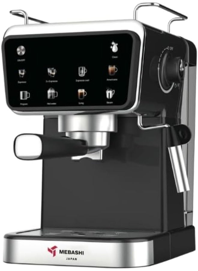 Mebashi ME-ECM2120 Espresso Coffee Machine, 20 Bar Pressure Pump, Digital Touch Screen, 1.5L Detachable Water Tank, 1350W Thermoblock Heating, Cappuccino & Latte Maker