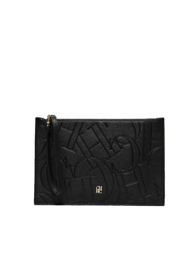 CAROLINA HERRERA Business Clutch with Smooth Zipper, Letter Embossing & Soft Wrist Strap - Image 2