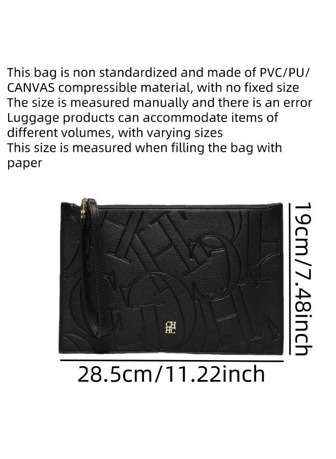 CAROLINA HERRERA Business Clutch with Smooth Zipper, Letter Embossing & Soft Wrist Strap - Image 5