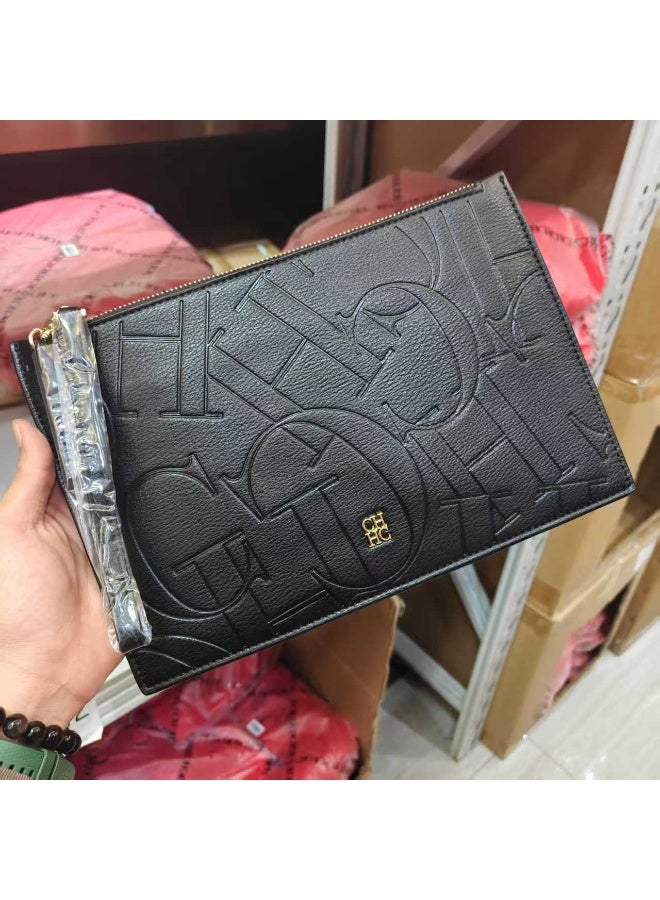 CAROLINA HERRERA Business Clutch with Smooth Zipper, Letter Embossing & Soft Wrist Strap - Image 1