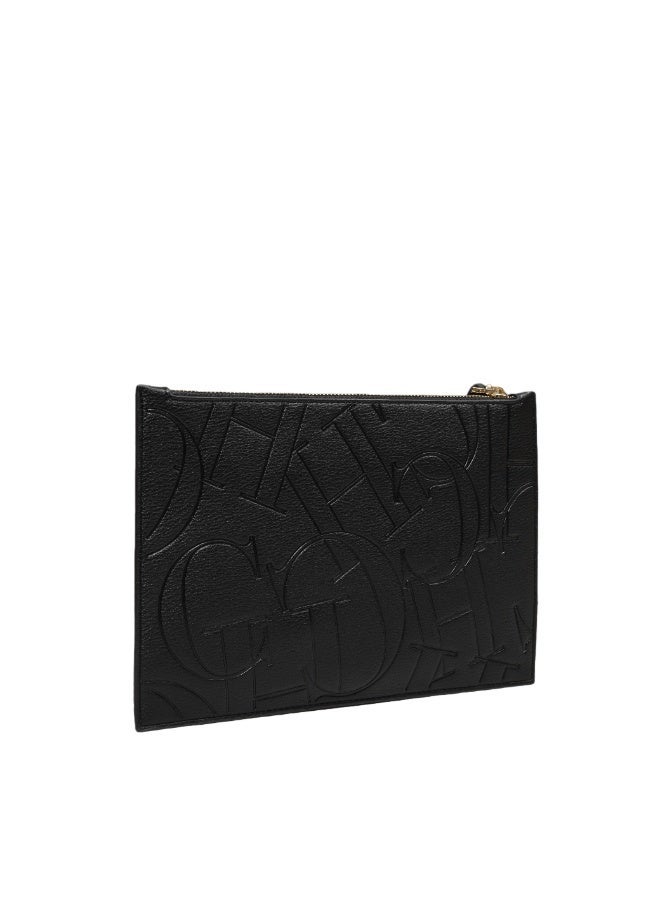 CAROLINA HERRERA Business Clutch with Smooth Zipper, Letter Embossing & Soft Wrist Strap - Image 3