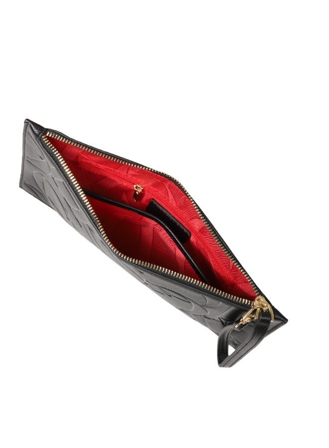 CAROLINA HERRERA Business Clutch with Smooth Zipper, Letter Embossing & Soft Wrist Strap - Image 4