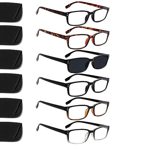 Kerecsen 6-Pack Reading Glasses Blue Light Blocking,Spring Hinge Readers for Men Women,Computer Eyeglasses (6 Mix Color 1 Grey lens, 1.75) - Image 1