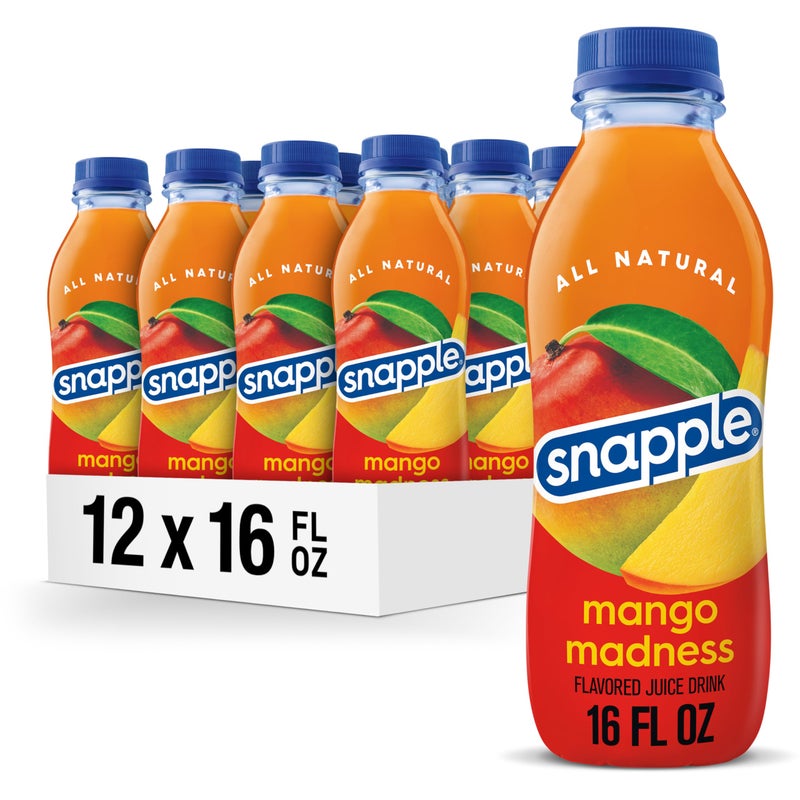 Snapple Mango Madness Flavored Juice Drink, 16 fl oz recycled plastic bottle, Pack of 12 - Image 1