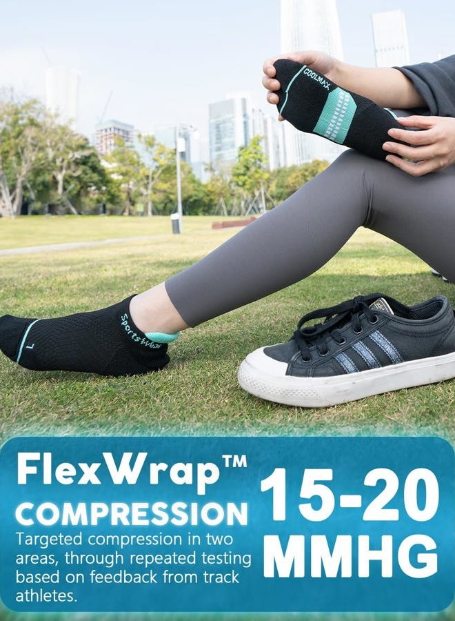 Juclise Coolmax Bamboo Viscose Compression Running No Show Sock Women, Moisture Wicking Cushion AntiBlister Athletic Ankle, Light Grey+washed Denim+aqua Black, M - Image 3