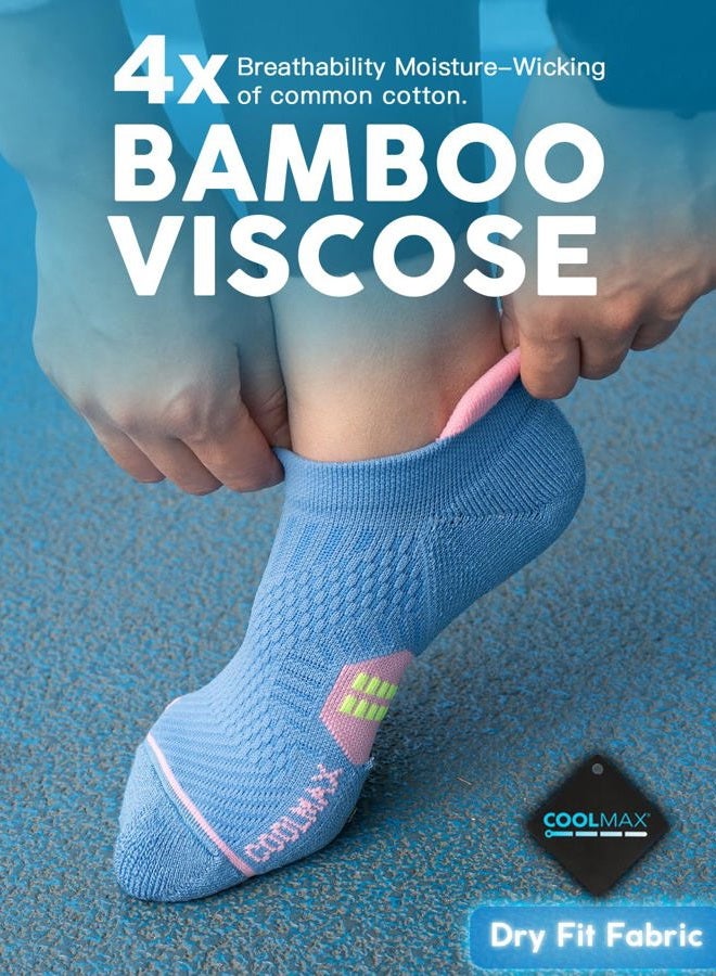 Juclise Coolmax Bamboo Viscose Compression Running No Show Sock Women, Moisture Wicking Cushion AntiBlister Athletic Ankle, Light Grey+washed Denim+aqua Black, M - Image 2