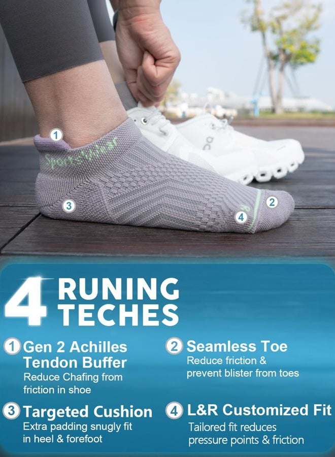 Juclise Coolmax Bamboo Viscose Compression Running No Show Sock Women, Moisture Wicking Cushion AntiBlister Athletic Ankle, Light Grey+washed Denim+aqua Black, M - Image 4