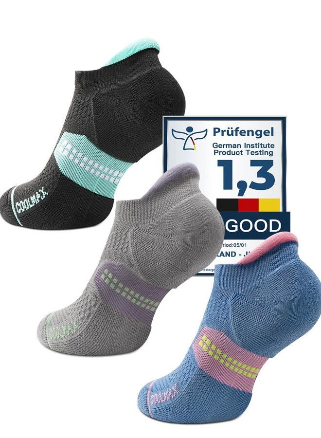 Juclise Coolmax Bamboo Viscose Compression Running No Show Sock Women, Moisture Wicking Cushion AntiBlister Athletic Ankle, Light Grey+washed Denim+aqua Black, M - Image 1