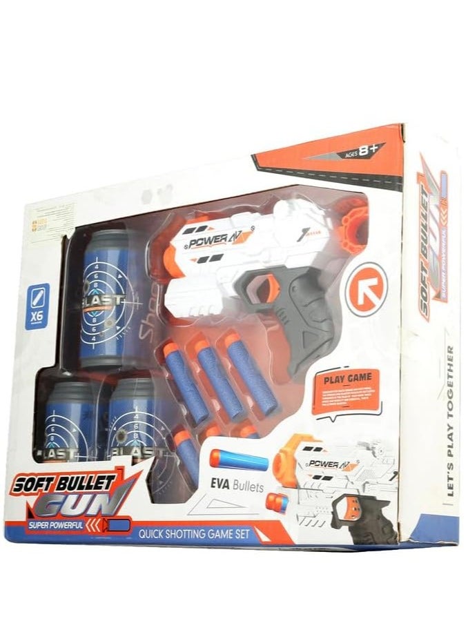 null - Children's bullet gun set + 6 soft bullets + 3 multi-colored firing cans - Image 1