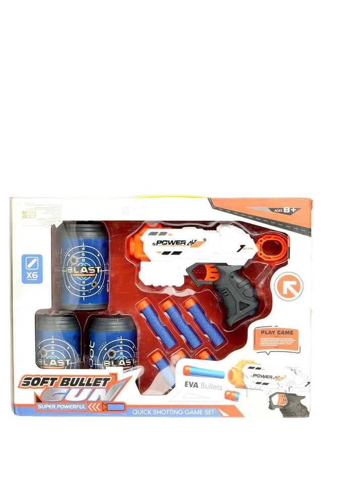 null - Children's bullet gun set + 6 soft bullets + 3 multi-colored firing cans - Image 1