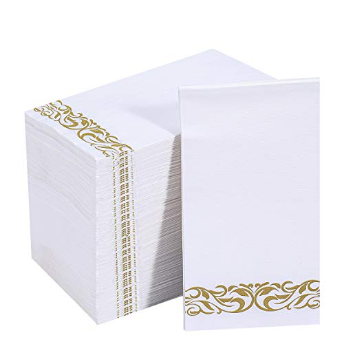 Vplus 200 Pack Paper Napkins Guest Towels Disposable Premium Quality 3-ply Dinner Napkins Disposable Soft, Absorbent, Perfect for Kitchen, Wedding, Parties, Dinners or Events (Gold) - Image 1