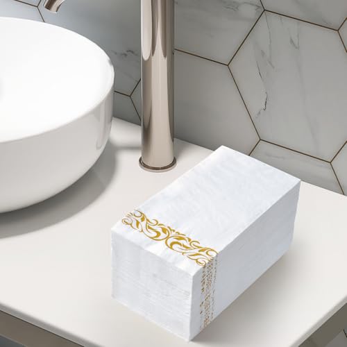 Vplus 200 Pack Paper Napkins Guest Towels Disposable Premium Quality 3-ply Dinner Napkins Disposable Soft, Absorbent, Perfect for Kitchen, Wedding, Parties, Dinners or Events (Gold) - Image 2