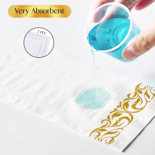 Vplus 200 Pack Paper Napkins Guest Towels Disposable Premium Quality 3-ply Dinner Napkins Disposable Soft, Absorbent, Perfect for Kitchen, Wedding, Parties, Dinners or Events (Gold) - Image 4