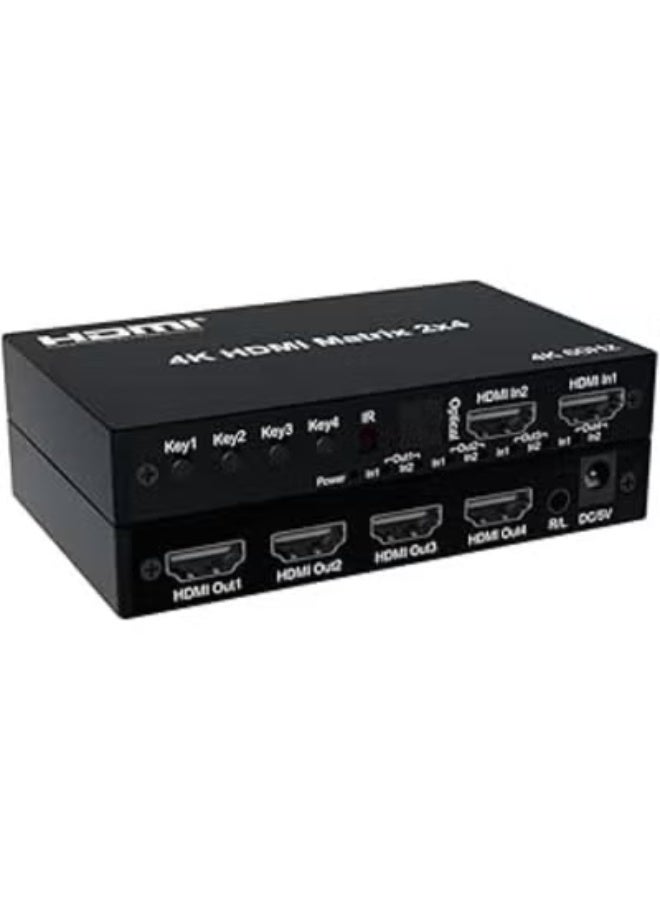 4K@60Hz HDMI Matrix Switcher 2x4 – HDMI 2.0 Splitter 2-In 4-Out – HDR & RGB/YUV 4:4:4 Support – Optical SPDIF & 3.5mm Audio Extractor with IR Remote. - Image 1