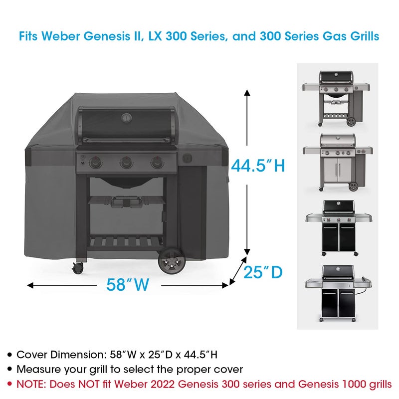 Unicook 58 Inch Grill Cover for Weber Genesis II, LX 300 Series and Genesis 300 Series Gas Grills, Heavy Duty Waterproof Fade Resistant BBQ Cover, All Weather Protection, Compared to Weber 7130 - Image 3