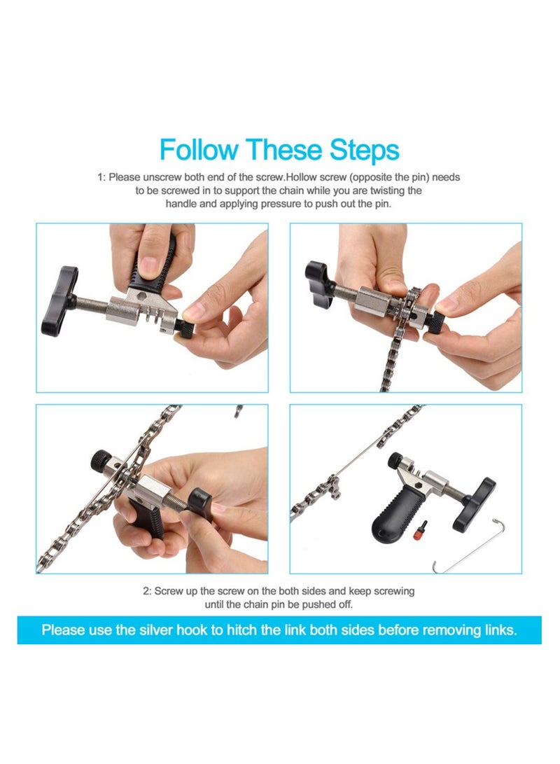 SOLARAE Bike Link Plier + Chain Breaker Splitter Tool + Chain Checker + 3 Pairs Bicycle Missing Links, Bike Link Opener Closer Plier Chain Cutter Connector, Wear Indicator Tool, Bike Chain Repair Tool - Image 5