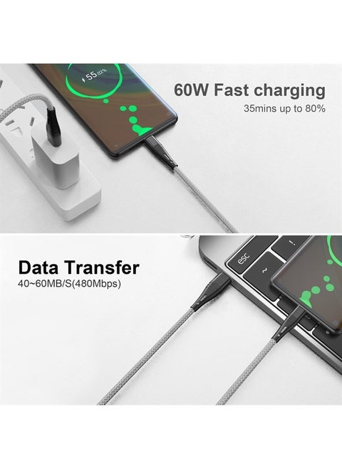 3 Pack 6 Foot USB C to USB A Charger,Type C 3A Fast Charging Cord, Nylon Braided Cable for Samsung Galaxy A10e A20 A51 A71,S22 S21 S20 S10 S9 Plus S10E, Note 20 10 9 8, Moto G7 G8,LG K51& More (Grey)