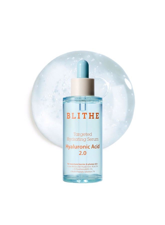Blithe Targeted Hydrating Serum – Korean Hyaluronic Acid for Face with Peptides & Panthenol, Deep Hydration – Pure Hyaluronic Acid 2% – 1.7 fl oz - Image 1
