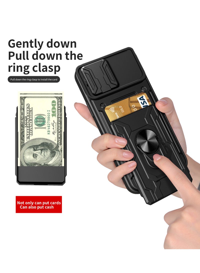 for Samsung Galaxy S25 Plus / S25+ Case, Card Holder  Slide Camera Lens Cover, Magnetic Ring Holder Kickstand Protective Phone Case for Samsung Galaxy S25 Plus / S25+, Black - Image 2