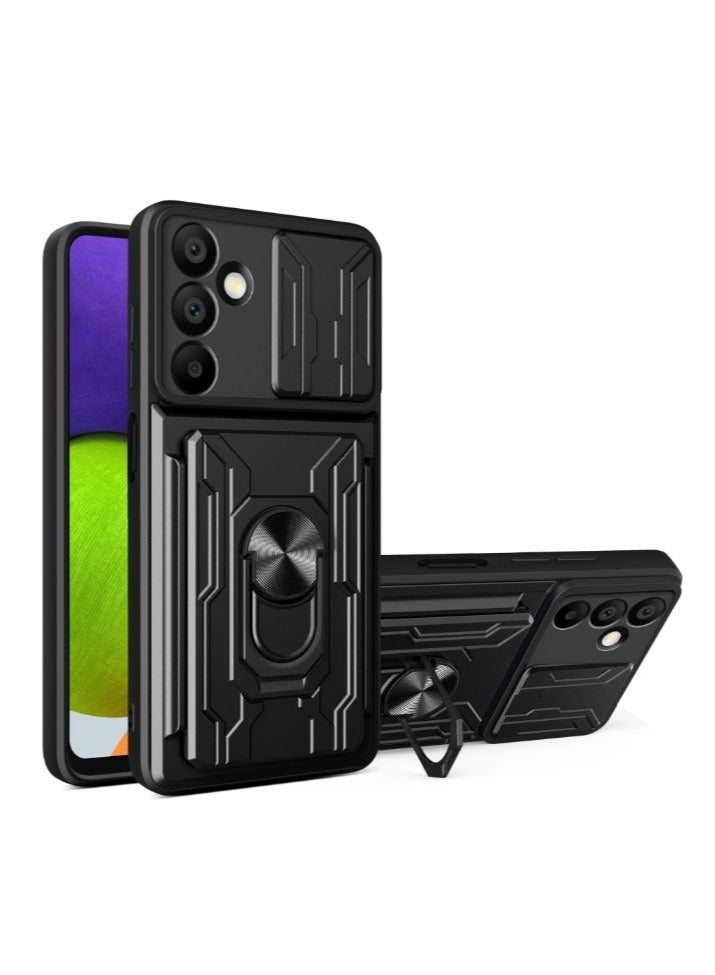 for Samsung Galaxy S25 Plus / S25+ Case, Card Holder  Slide Camera Lens Cover, Magnetic Ring Holder Kickstand Protective Phone Case for Samsung Galaxy S25 Plus / S25+, Black - Image 1