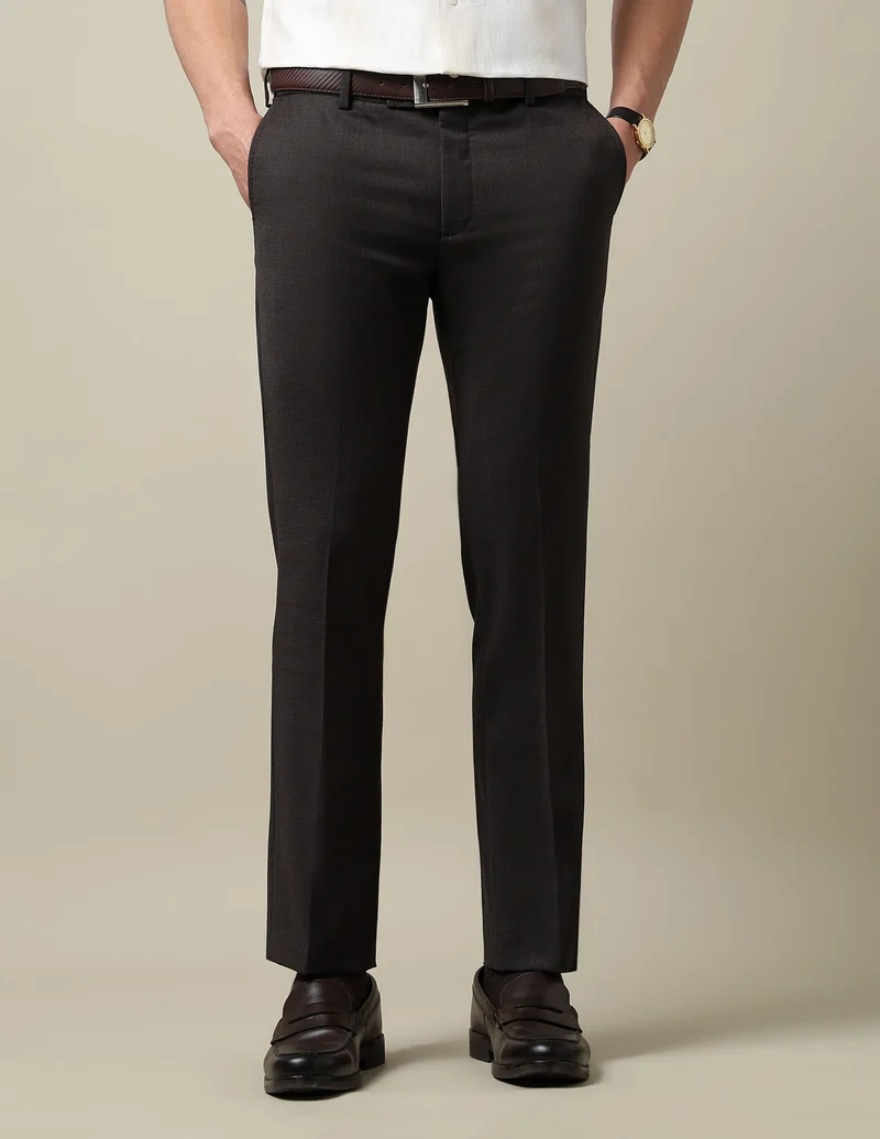 Arrow Brown Dobby Weave Regular Fit Trousers for Men | Best Price UAE