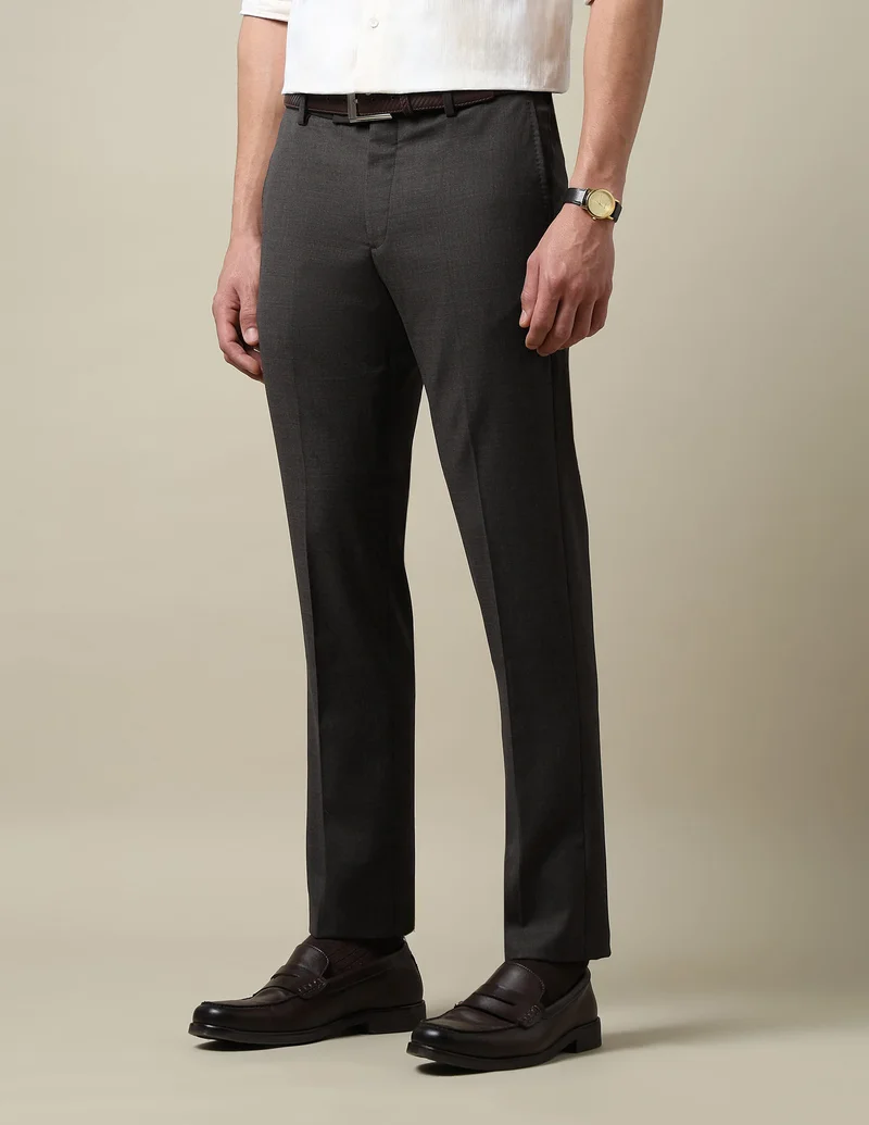 Arrow Brown Dobby Weave Regular Fit Trousers for Men | Best Price UAE