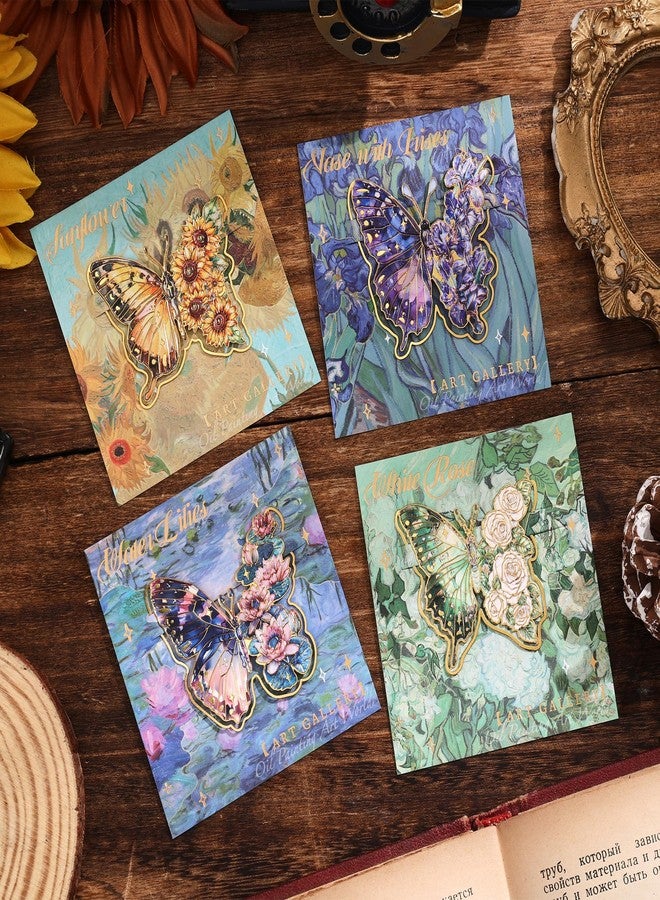 أربع قطع من فواصل الكتب المعدنية على شكل فراشات، فواصل كتب بمشابك ذهبية، فواصل كتب مستوحاة من الرسم الزيتي، فواصل كتب لمحبي الكتب، الكاتبات، القراء، الأطفال، والمراهقين. - Image 3