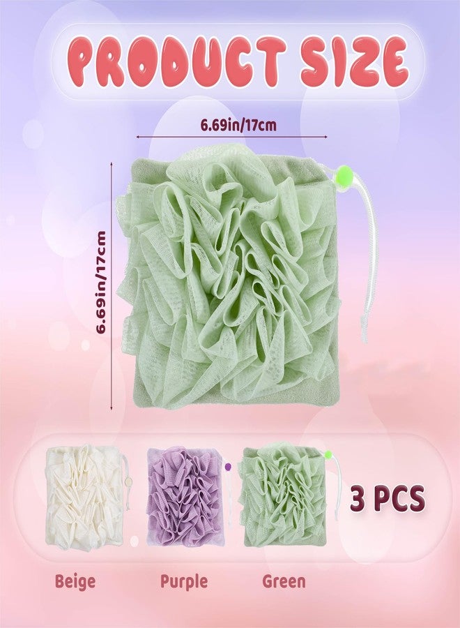 Tweruna 3 PCS Soap Bar Loofah, 2-in-1 Soap Loofah Pouch, Exfoliating & Reusable Washcloth Loofa for Body Wash (Beige, Green, Purple - Image 2