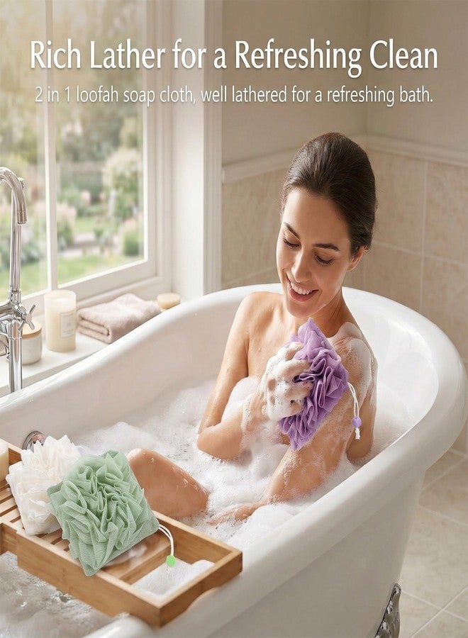 Tweruna 3 PCS Soap Bar Loofah, 2-in-1 Soap Loofah Pouch, Exfoliating & Reusable Washcloth Loofa for Body Wash (Beige, Green, Purple - Image 5