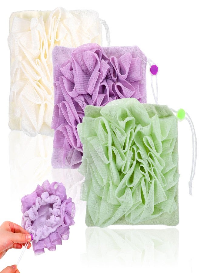 Tweruna 3 PCS Soap Bar Loofah, 2-in-1 Soap Loofah Pouch, Exfoliating & Reusable Washcloth Loofa for Body Wash (Beige, Green, Purple - Image 1