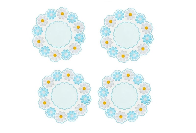 P Plus Fire Daisy Flower Shape Heat Resistant Trivets Pot Holder Mats Cup Potholders (Blue, Set of 4, Small Size) - Image 1