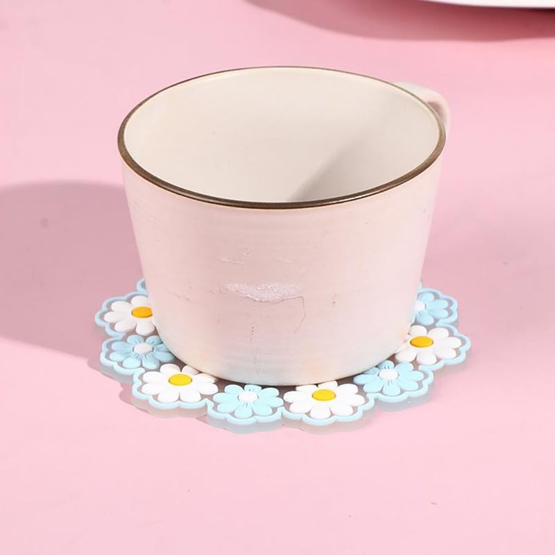 P Plus Fire Daisy Flower Shape Heat Resistant Trivets Pot Holder Mats Cup Potholders (Blue, Set of 4, Small Size) - Image 3