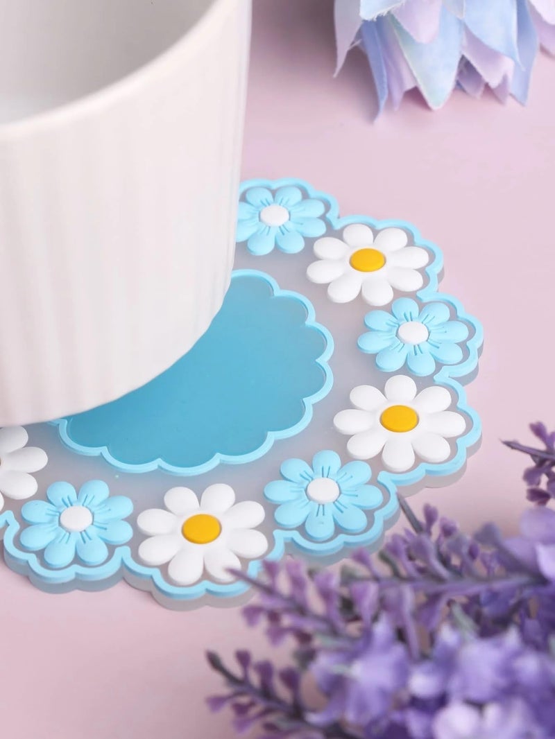 P Plus Fire Daisy Flower Shape Heat Resistant Trivets Pot Holder Mats Cup Potholders (Blue, Set of 4, Small Size) - Image 5