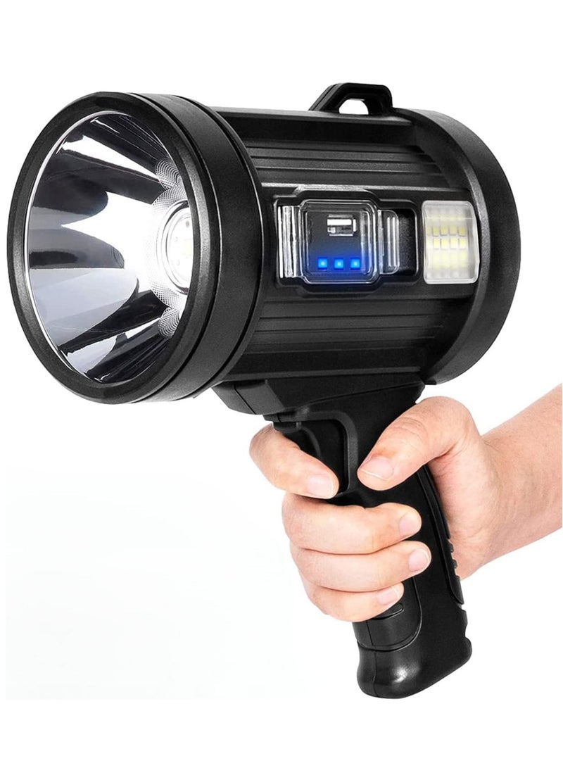 AIWANTO Rechargeable 90,000-Lumen LED Searchlight – Long-Range Super Bright Torch with Side Lights, Solar Panel, Input/Output Charging, 3 Color Filters Heavy-Duty Outdoor Hunting & Emergency Lamp - Image 1