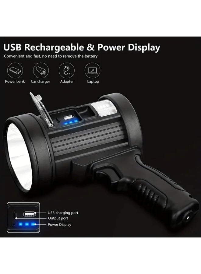 AIWANTO Rechargeable 90,000-Lumen LED Searchlight – Long-Range Super Bright Torch with Side Lights, Solar Panel, Input/Output Charging, 3 Color Filters Heavy-Duty Outdoor Hunting & Emergency Lamp - Image 5