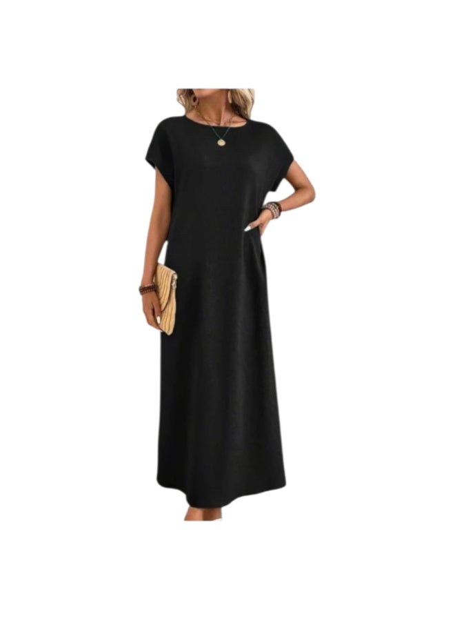 Half-sleeve crepe dress, loose fit, one size fits all. Soft and comfortable fabric.