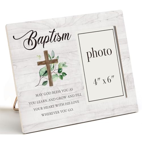 CIANMGD Baptism Picture Frame, Baptism Gifts for Boys, Christening Gifts for Girls, Catholic Baby Gift Wood Photo Frame, 4 x 6 Inch Photo - Image 1
