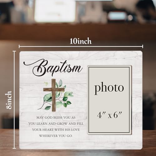 CIANMGD Baptism Picture Frame, Baptism Gifts for Boys, Christening Gifts for Girls, Catholic Baby Gift Wood Photo Frame, 4 x 6 Inch Photo - Image 2
