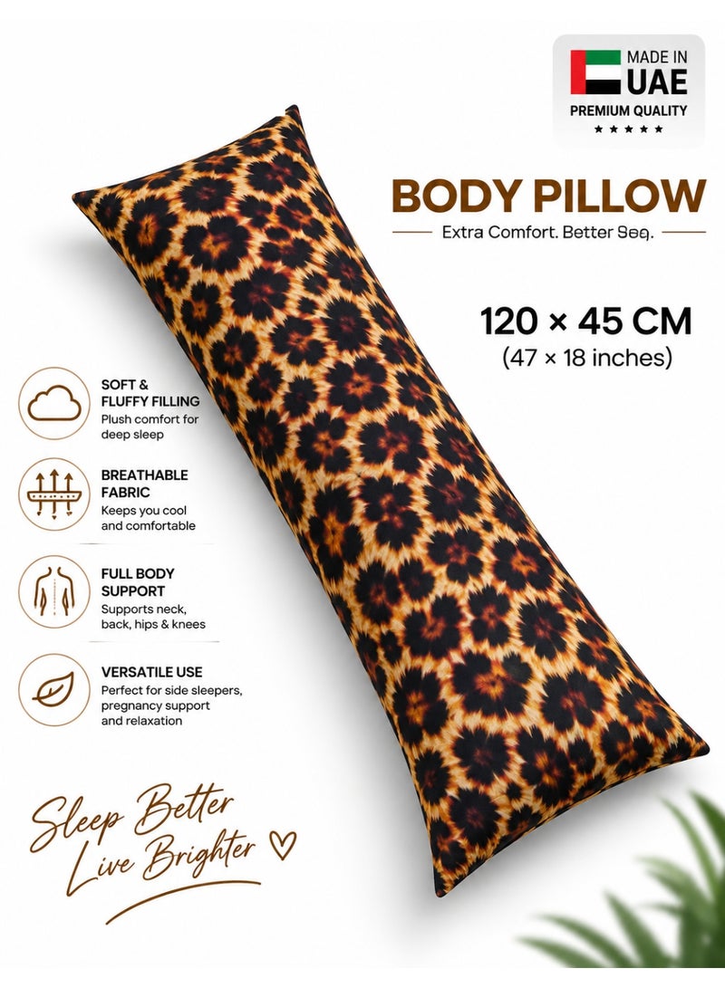 Eworld Body Pillow 120 x 45 cm, Leopard Print, Soft Fluffy Filling with Breathable Fabric, Full Body Support Long Pillow for Side Sleepers, Pregnancy and Relaxation, Made in UAE - Image 1