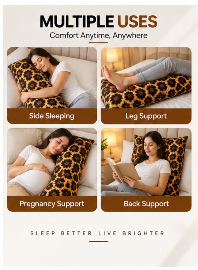 Eworld Body Pillow 120 x 45 cm, Leopard Print, Soft Fluffy Filling with Breathable Fabric, Full Body Support Long Pillow for Side Sleepers, Pregnancy and Relaxation, Made in UAE - Image 5