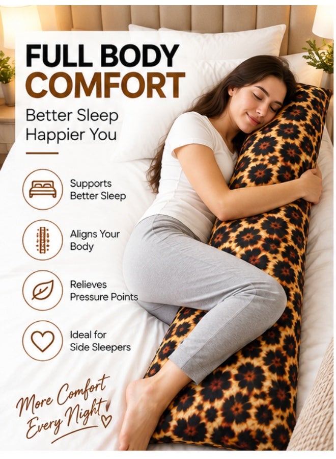 Eworld Body Pillow 120 x 45 cm, Leopard Print, Soft Fluffy Filling with Breathable Fabric, Full Body Support Long Pillow for Side Sleepers, Pregnancy and Relaxation, Made in UAE - Image 2