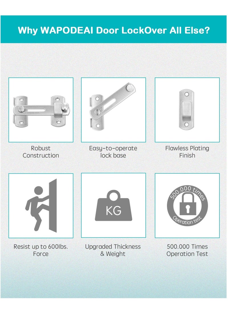 Door Lock, Stainless Steel Gate Latches, Flip Door Lock Latch, Safety Door Bolt Latch Lock Suitable for Door and Window, Barn Door Latch, Coop, Garden, Household, Bathroom(Silver)  - Image 5